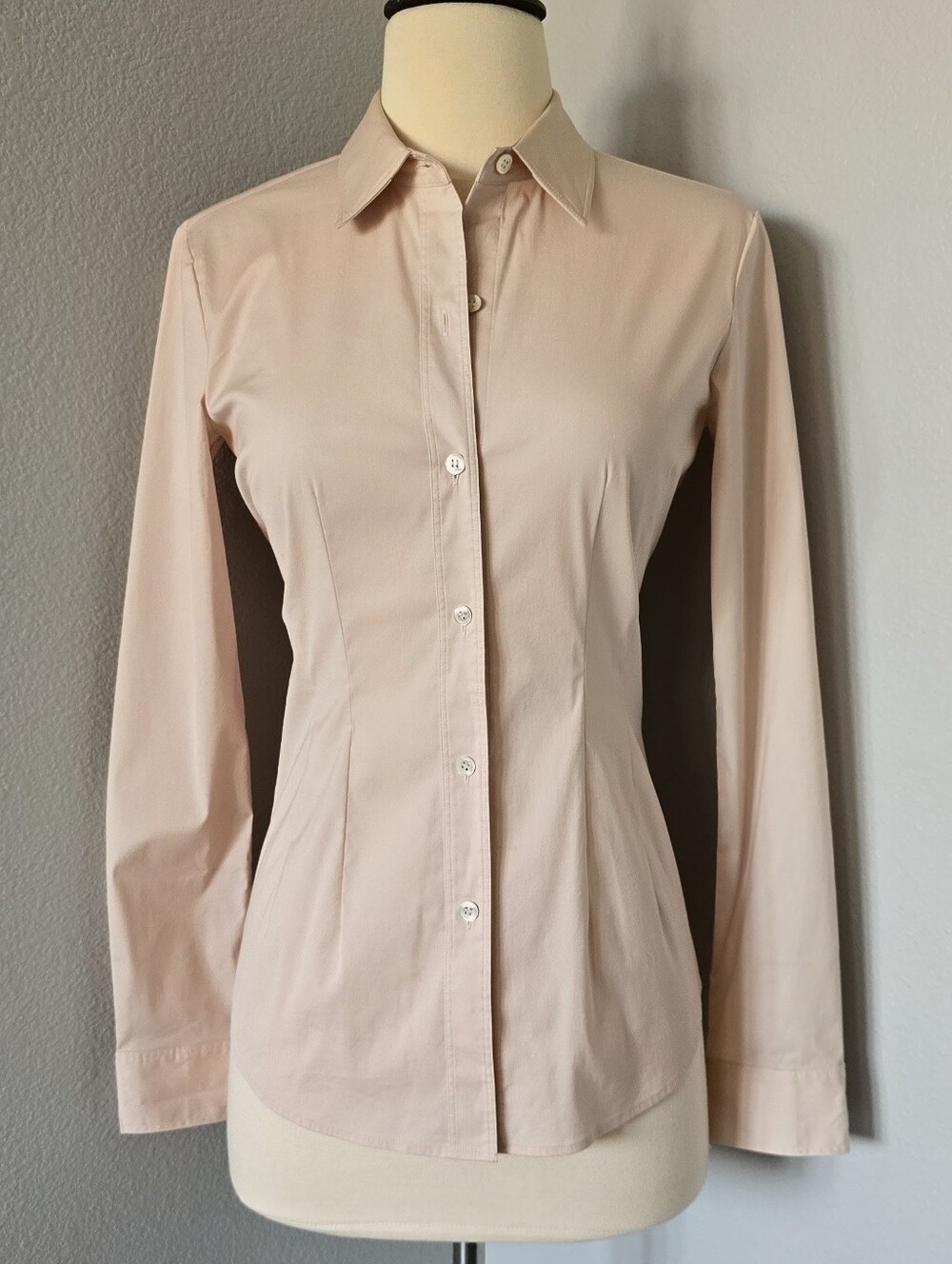 Theory Classic Tailored Fitted Button-Up Shirt Blush Pink P Extra Small Cotton